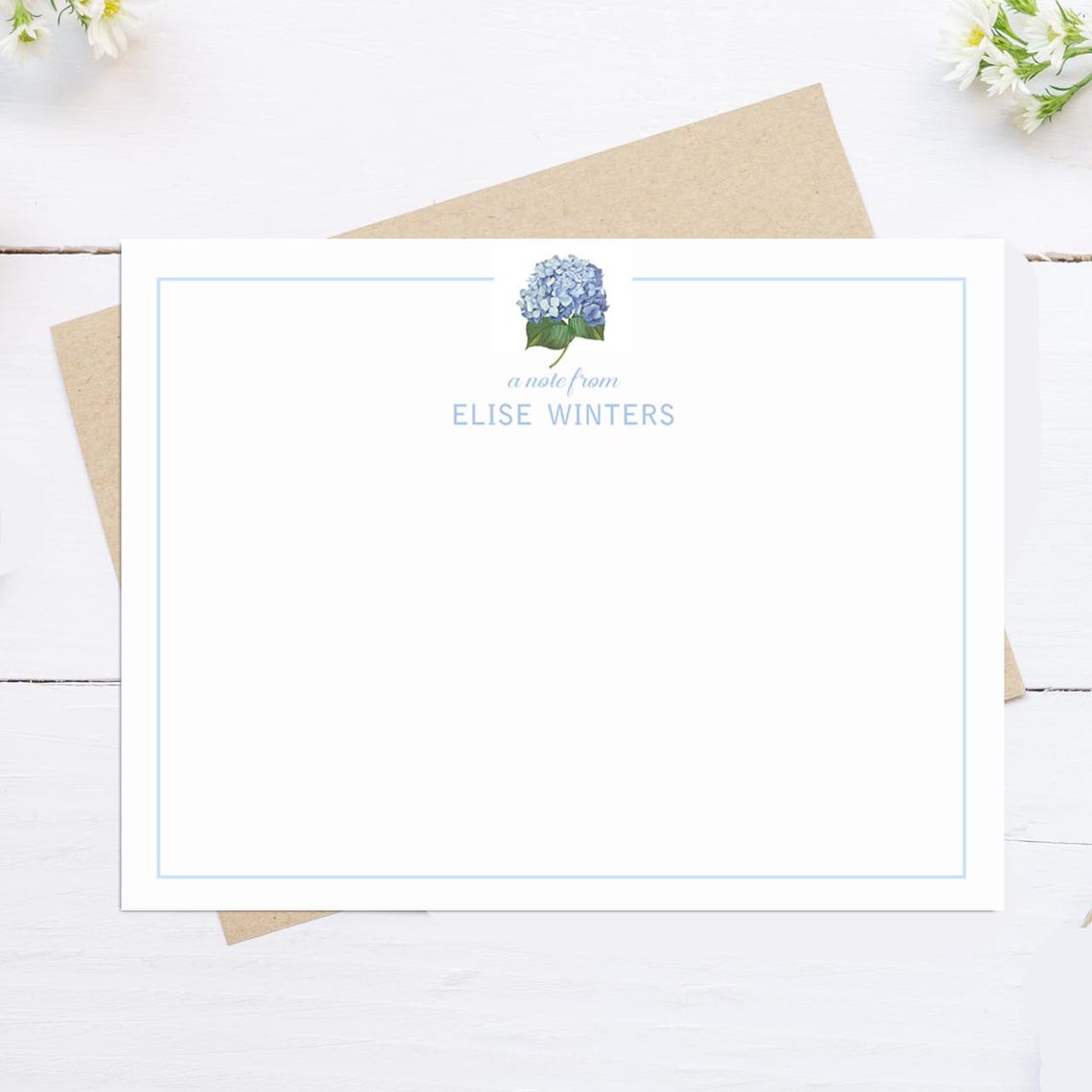 Blue Hydrangea Note Cards Personalized Stationery With Envelopes Gift