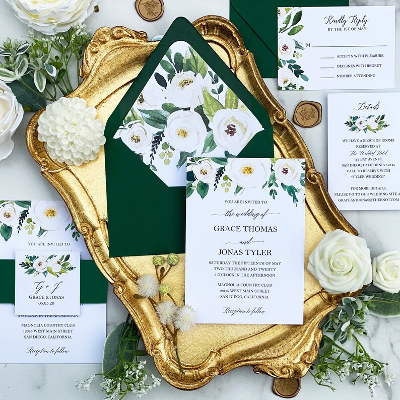White Flower Wedding Invitations Wedding Invitation Suite Etsy