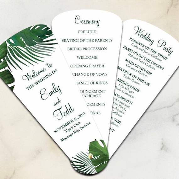 Wedding Program Petal Fans Assembled. Tropical Wedding Programs. Destination Wedding. Palm Leaves Collection Il_570xn
