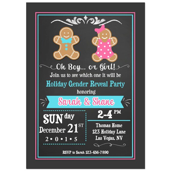 christmas gender reveal invitation printable or printed with free