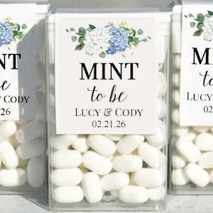 Personalized Mint to Be Wedding Shower Favors Engagement Party Tic Tacs Printed Dusty Dusty Blue Hydrangea Elizabeth Collection TPC9001