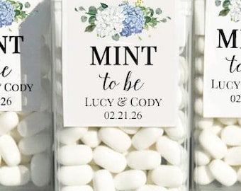 Personalized Mint to Be Wedding Shower Favors Engagement Party Tic Tacs Printed Dusty Dusty Blue Hydrangea Elizabeth Collection TPC9001