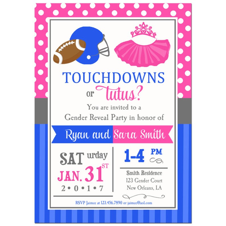 Touchdowns or Tutus Invitation Printable or Printed With FREE Etsy