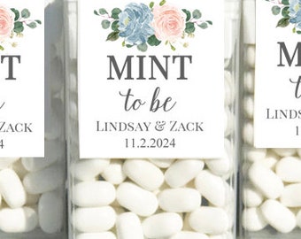 Personalized Mint to Be Tic Tac Topper Printed Dusty Blue Blush Blooms Collection TPC9013