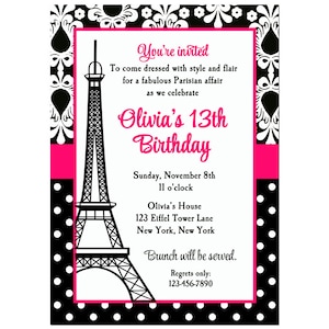 Paris Invitation Printable or Printed with FREE SHIPPING - Parisian Chic Collection