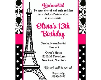 Parisian Chic Birthday Invitation: Eiffel Tower Party (Printable or Printed)