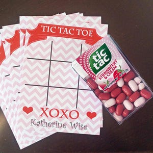 Personalized Valentine Tic Tac Toe Cards and Bags Printed Pink - Candy NOT included