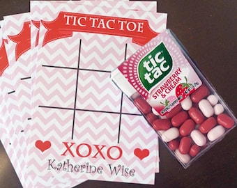 Personalized Valentine Tic Tac Toe Cards and Bags Printed Pink - Candy NOT included