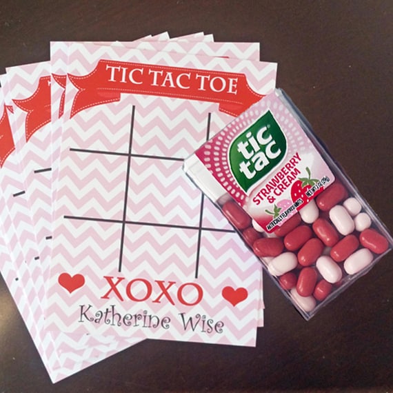 Personalized Valentine Tic Tac Toe Cards and Bags Printed Pink - Candy NOT included
