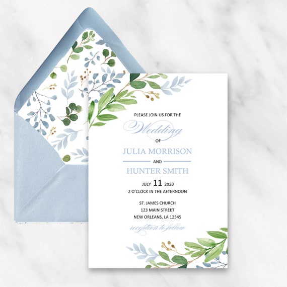 Greenery and Blue Wedding Invitations Suite Engagement Party Couples Shower Rehearsal - Ashley Greenery and Blue Collection Il_570xn