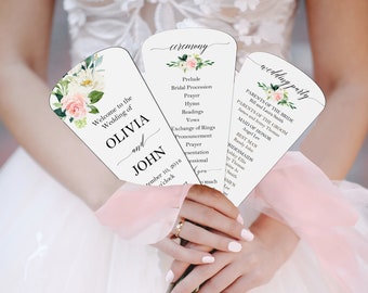 Wedding Program Petal Fans Assembled - Elegant Blush Floral Sophia Collection TPC9017