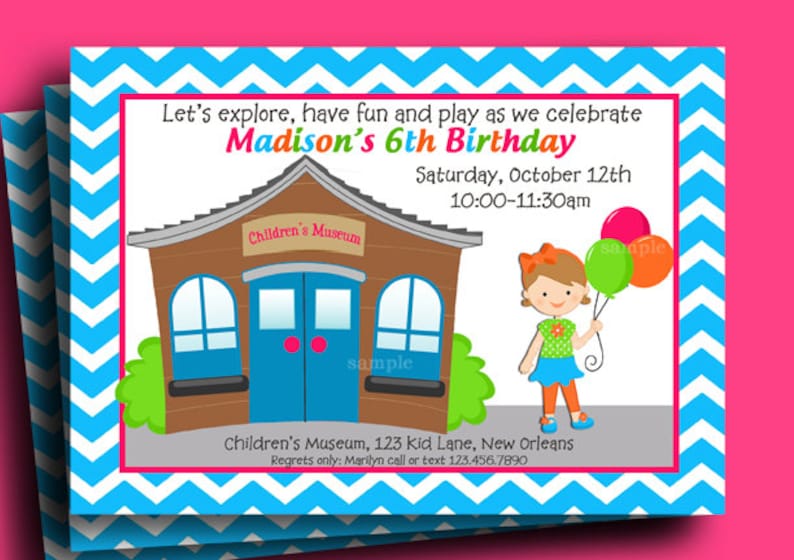 Children's Museum Invitation Printable or Printed with FREE SHIPPING You Pick Hair Color/Style and Skin Tone image 1