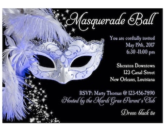 Masquerade Invitation Printable or Printed with FREE SHIPPING - ANY Wording - Carnival, Masquerade, Ball, Mardi Gras Party