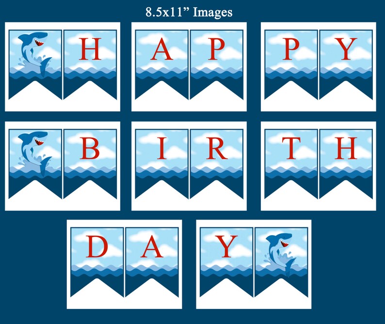Shark Happy Birthday Banner Printable Instant Download - Etsy Canada
