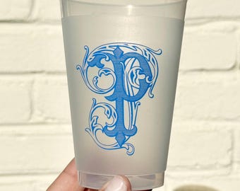 Monogram Printed Frosted Cups 12oz Custom Wedding Reception Engagement Party Stock the Bar Shatterproof Cups Birthday Party