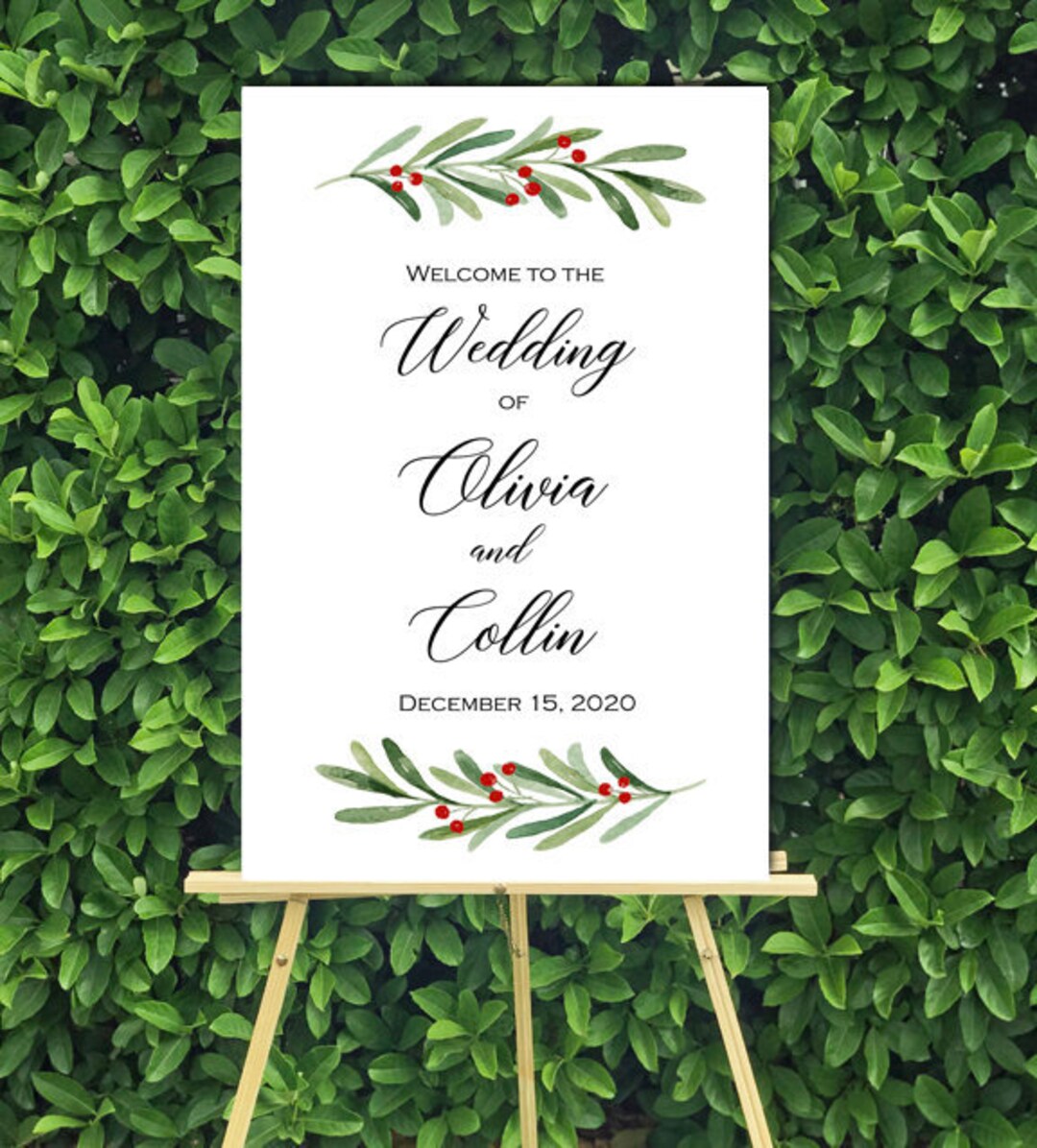 Wedding Welcome Holly Printed Board Sign Rehearsal Dinner Engagement ...