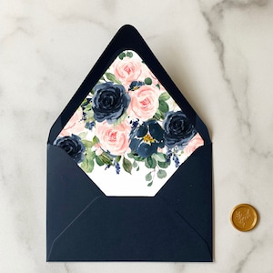 Navy Blue and Blush Envelope Liners Add On Wedding Invitation Suite Navy and Blush Amelia Collection TPC9006 image 1