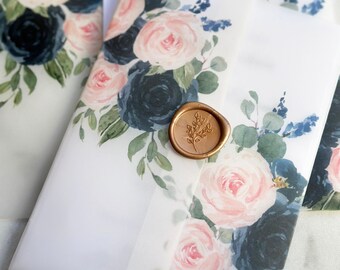 Navy and Blush Vellum Liners Wraps Jackets Wrap Only Wax Seals  Suite- Navy and Blush Amelia Collection TPC9006