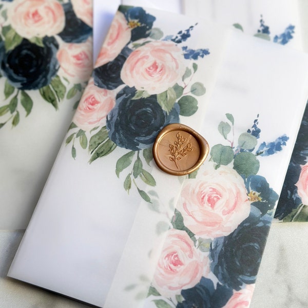 Navy and Blush Vellum Liners Wraps Jackets Wrap Only Wax Seals  Suite- Navy and Blush Amelia Collection TPC9006