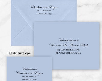 Blue Wedding A7 Printed Envelopes and Printing Guest Address Return Address Suite Dusty Blue Hydrangea Elizabeth Collection TPC9001