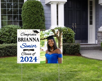 Personalized Senior Graduation Class of 2024 Yard Sign with Photo including Stakes - ANY Color Font Color