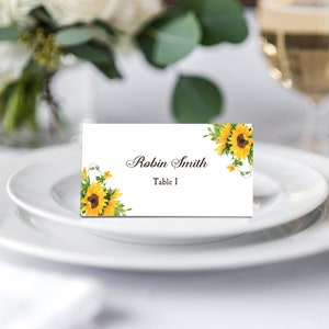 Cartões de lugar de jantar de ensaio de casamento de girassol tentado ou plano personalizado impresso-almoço girassol coleção robin tpc9005
