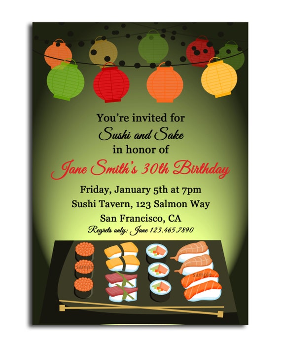 Sushi And Sake Invitation Printable Sushi Soiree Birthday Party Rehearsal Dinner Just Because By That Party Chick Catch My Party