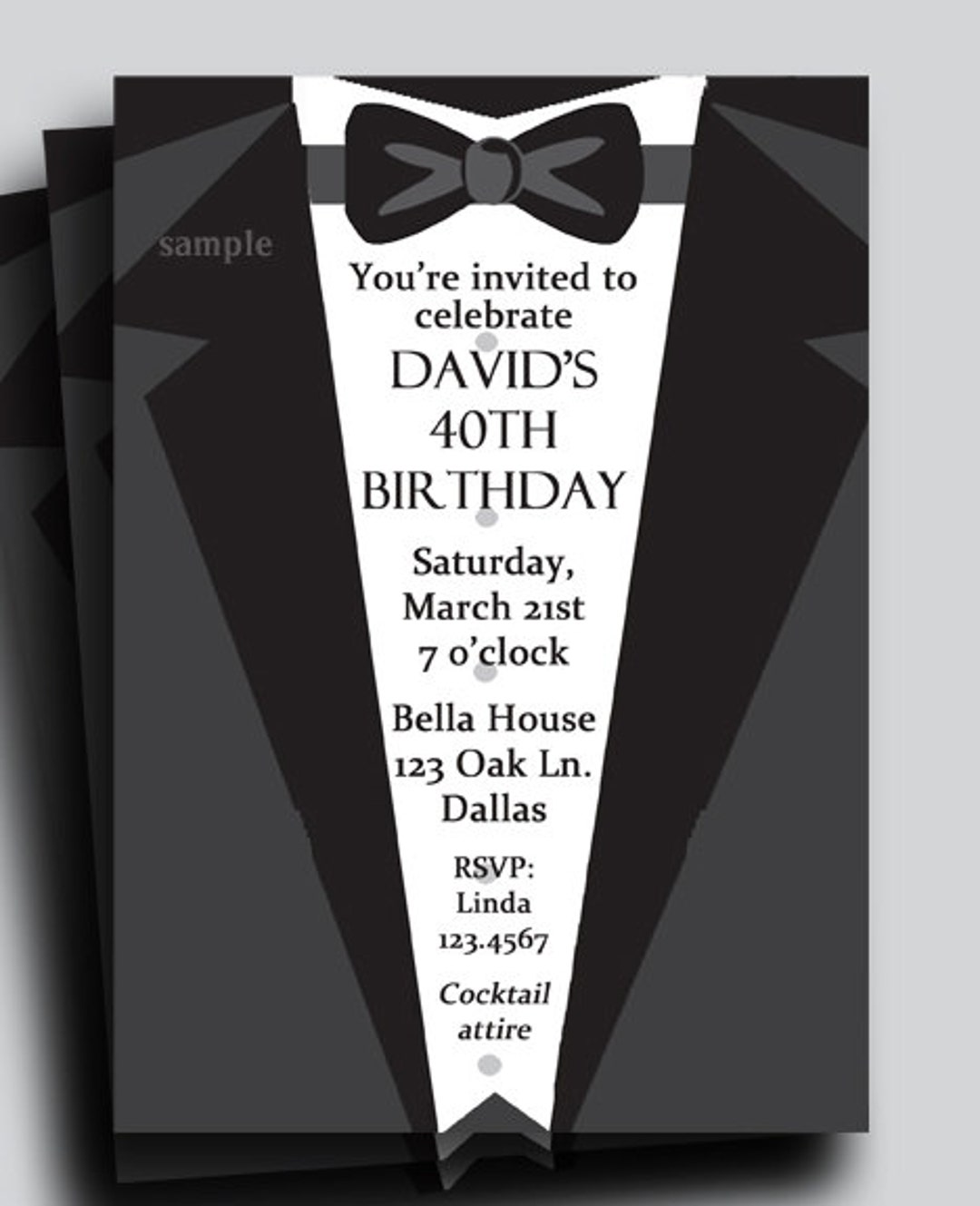 Suit and Tie Tuxedo Invitation Printable or Printed With FREE picture