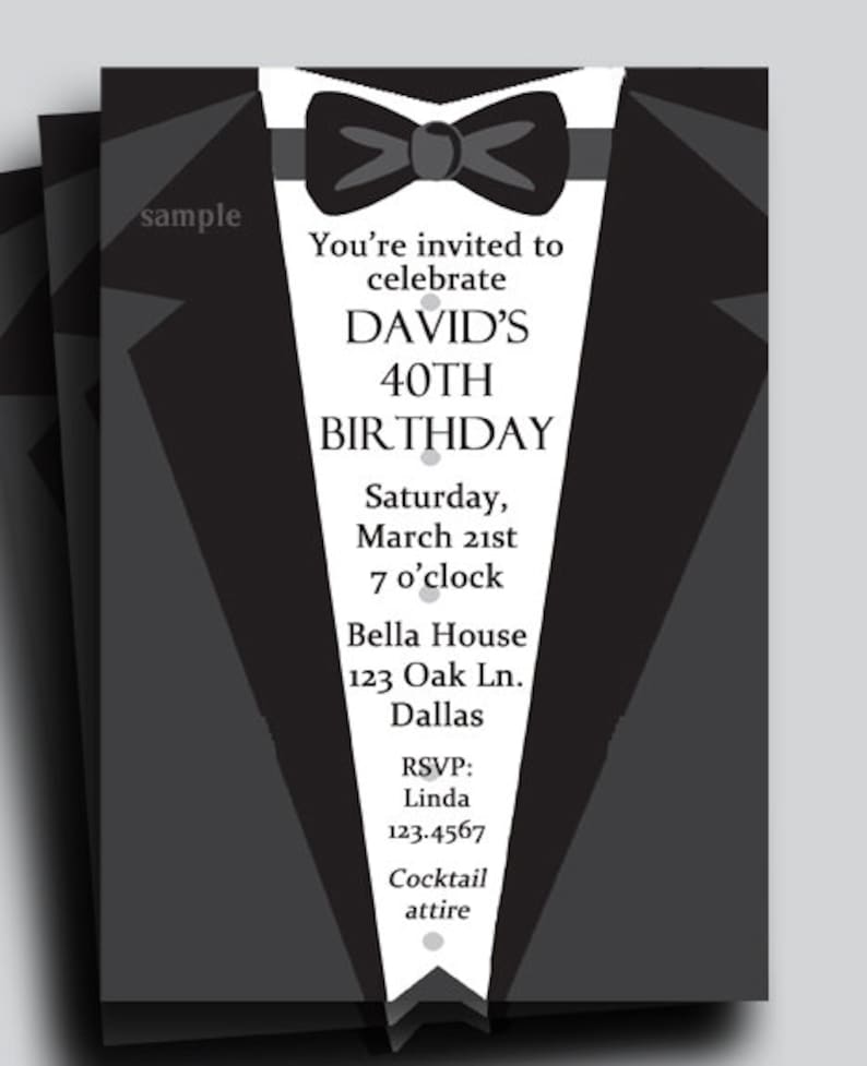 Men/'s Formal Collection Suit and Tie Tuxedo Invitation Printable or Printed with FREE SHIPPING Birthday Anniversary Customized
