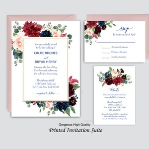 Navy Burgundy Blush Wedding Invitations Invitation Suite Engagement Party Shower Rehearsal - Navy Burgundy Blush Chloe Collection TPC9018