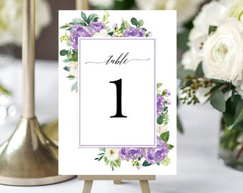 Lavender Wedding Table Number Cards 5x7" Printed - Lilac Lavender Marilyn Collection TPC9002