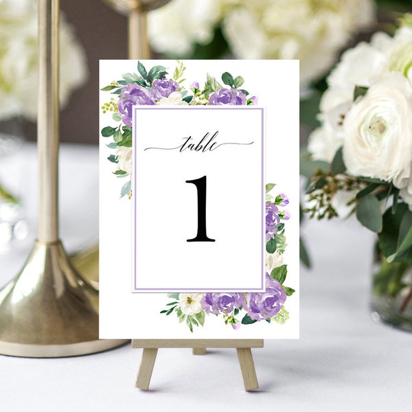 Lavender Wedding Table Number Cards 5x7" Printed - Lilac Lavender Marilyn Collection TPC9002