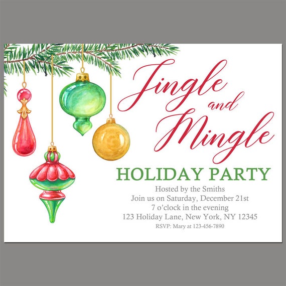 Jingle And Mingle Holiday Christmas Party Invitation Printable Or 