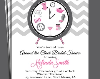 Around the Clock Bridal Shower Invitation Printable or Printed with FREE SHIPPING