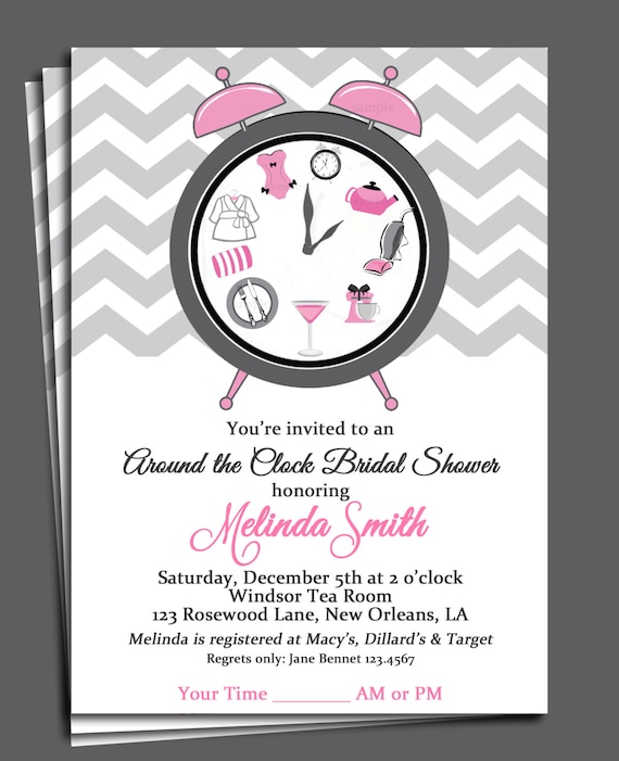 Around the Clock Bridal Shower Invitation Printable or Printed Etsy