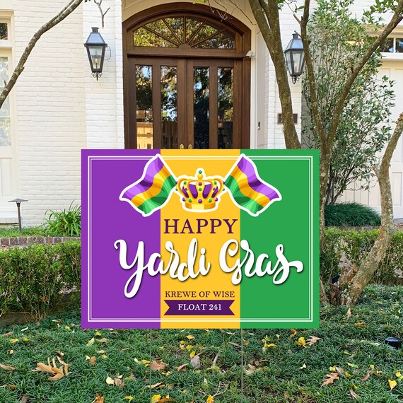 Yardi Gras Mardi Gras Float Yard Sign Krewe Personalized with Stakes Yard Float Il_570xn