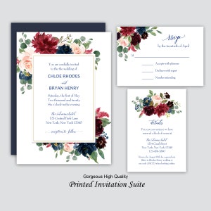 Navy Burgundy Blush Wedding Invitations Invitation Suite Engagement Party Shower Rehearsal - Navy Burgundy Blush Chloe Collection TPC9018