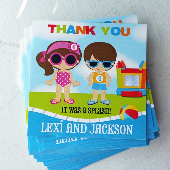Personalized Sibling Pool Bounce Favor Tag Printable or Printed with FREE SHIPPING- ANY Hair Color/Skin Tone- Sibling Pool Bounce Collection Il_570xn