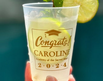 Personalized Graduation Frosted Cups 12oz Class of 2024 Graduation Party Gold Foil (Shown) and any other color ink and wording available