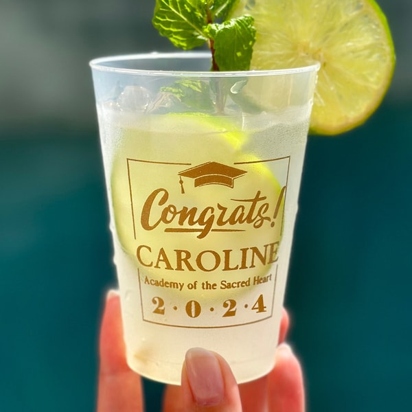 Personalized Graduation Frosted Cups 12oz Class of 2024 Graduation Party Gold Foil (Shown) and any other color ink and wording available