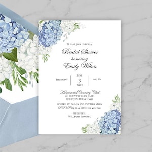 Blue Bridal Shower Luncheon Wedding Invitations Suite Engagement Party Dusty Blue Hydrangea Elizabeth Collection TPC9001