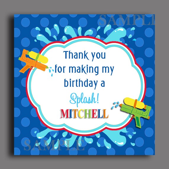 Watergun Splash Favor Tags Printable or Printed with FREE SHIPPING- ANY Wording - Tags, Calling Cards, Gift Tags - Super Splash Collection Il_570xn