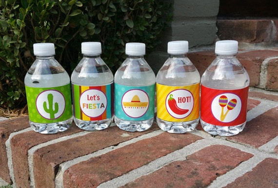 Printable Fiesta Drink Water Labels, Napkin Rings - Instant Download - Let's Fiesta Collection Il_570xn