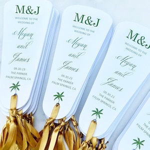 Tropical Palm Tree  Wedding Program Petal Fans Assembled with Ribbon Destination Island Wedding