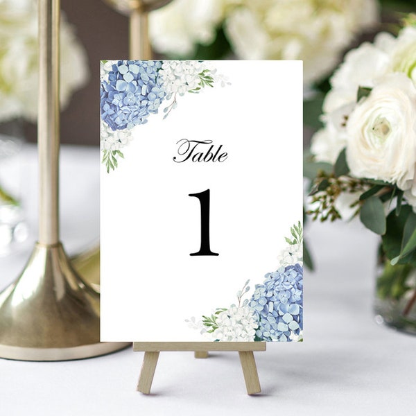 Wedding Table Number Cards 5x7" Printed - Dusty Blue Hydrangea Elizabeth Collection TPC9001