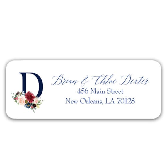 Navy Burgundy and Blush Floral Personalized Wedding Return Address Labels Stickers Suite Navy