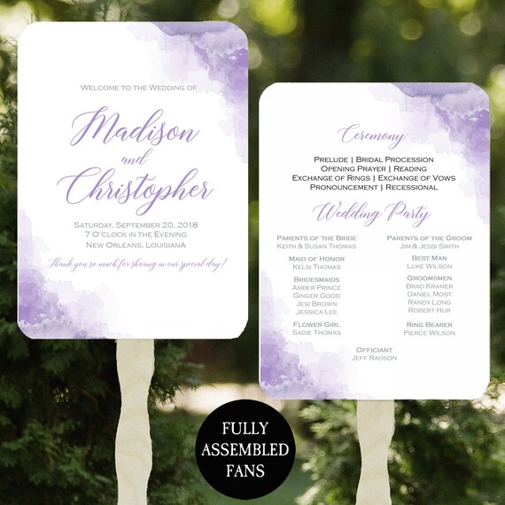 Wedding Program Fans Printable or Printed/Assembled with FREE Shipping - Lavender Watercolor Collection Il_570xn