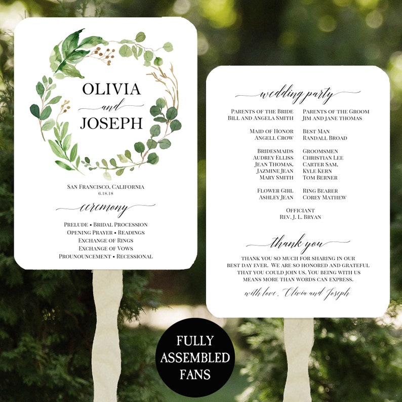 Wedding Program Fans Assembled April Greenery Wreath Collection image 1