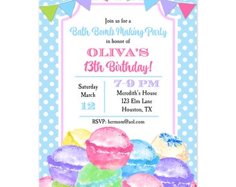 Bath Bomb Making Party Invitation Printable or Printed with FREE SHIPPING - Soap Making Party - Bath Bombs