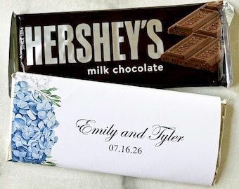 Personalized Candy Wrapper Wedding Favors Bridal Shower Luncheon Birthday Corporate Gifts Dusty Blue Hydrangea Elizabeth Collection TPC9001